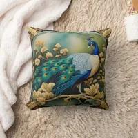 Colorful Peacock Displaying Feathers in Nature Throw Pillow