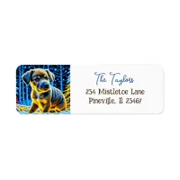 Cute Puppy Dog Playing in Snow Christmas Label