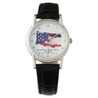 *~* US Flag Veteran Military Red White Blue Lady's Watch