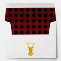 Buffalo Plaid Gold Foil Christmas Deer Envelope