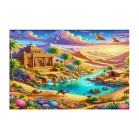 Fantasy Celestial Ancient Desert Oasis | Acrylic Print