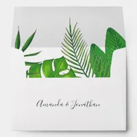 Watercolor tropical foliage Wedding personalized Envelope