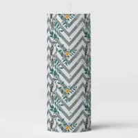 Zigzag Bird & Flower Pattern Pillar Candle