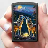 Full Moon's Light on Wolf's Zippo Lighter