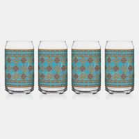 Southwest Mountain Peaks Turquoise Geometric Can Glass