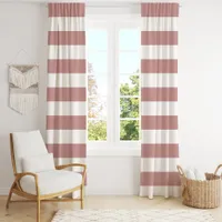 Dusty Pink And White Wide Horizontal Stripe  Blackout Curtains