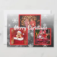 Red and Black Snowflakes Family Photos Christmas Invitation