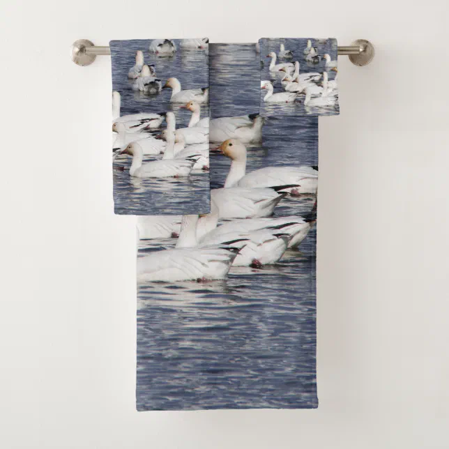 Stunning Flock of Snow Geese at the Beach Bath Towel Set