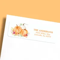 Fall Pumpkin Floral Watercolor Return Address Label