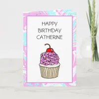 Cute Cupcake Personalized Birthday for Her Card