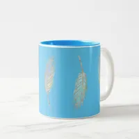 Boho feathers Two-Tone coffee mug