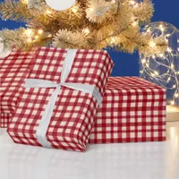 Red Gingham Plaid Traditional Minimal Christmas Wrapping Paper