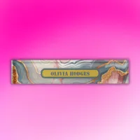 Modern Blue Gold Pink Agate Geode Monogram | Desk Name Plate