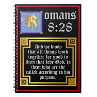 Romans 828 Gold Illuminated Letter KJV Bible Verse Notebook