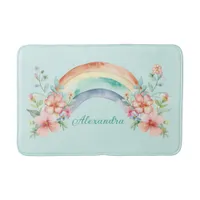 Pretty Watercolor Flowers and Rainbow Bath Mat