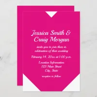 Hot Pink Heart Shape Valentines Wedding Invitation