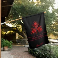 Romantic, Elegant Vintage Red Damask Wedding  House Flag