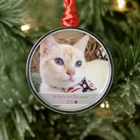 Personalized Photo Cat's First Christmas Metal Ornament