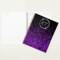 Silver initial monogram with purple glitter | planner