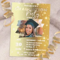 Sparkly Chic Gold Metallic Photo Graduation Party Invitation