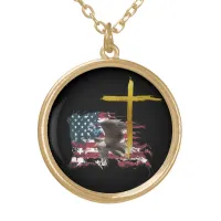 *~* AP16 Patriotic USA Eagle Military Christian Gold Plated Necklace