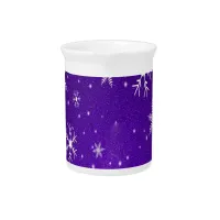 White Snowflakes with Blue-Purple Background Drink Pitcher