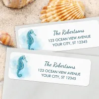 Watercolor Seahorse Aqua Blue Beach Return Address Label