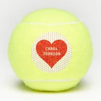 Personalized Name Red Valentine Heart Red & White Tennis Balls