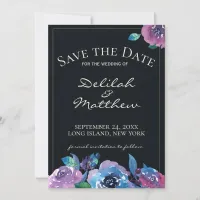 Moody Blue Purple Twilight Floral Save the Date