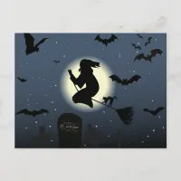 the flying witch halloween scene postcard