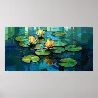 Water lilies and lotus flowers watercolor painting