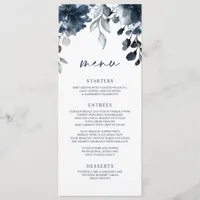 Wedding Navy Blue Floral Greenery Silver Menu