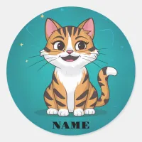 Cute little kitten sitting with a blue background classic round sticker