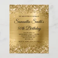 Glittery Gold Foil 50th Birthday Monogram Invite Flyer