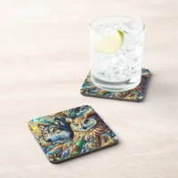 Mosaic Tile Wolf and Owl Beverage Coaster