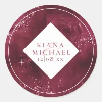 Stone Glitter Wedding Burgundy ID647 Classic Round Sticker