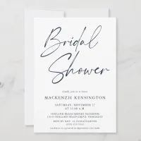 Modern Navy Blue White Bridal Shower Invitation