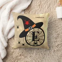 Monogram E Halloween Sky Witch Spiders Name Throw Pillow