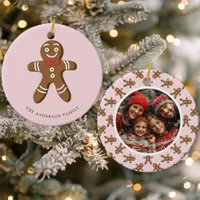 Gingerbread Man Pink Polka Dot Christmas Photo Ceramic Ornament