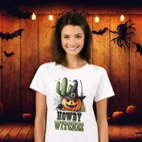 Western Funny Pumpkin and Cactus Girly Halloween  T-Shirt