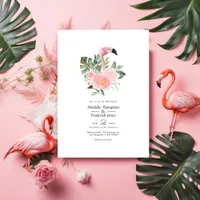 Exotic Tropical Pink Flamingo Wedding Invitation