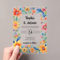 Colorful Mexican Floral Fiesta Wedding Acrylic Invitations