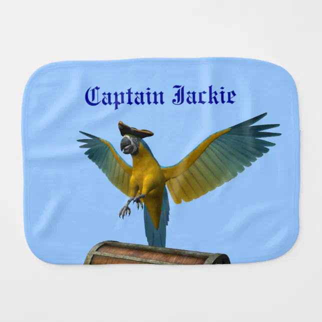 Blue and Gold Macaw Wearing a Pirate Hat Baby Burp Cloth
