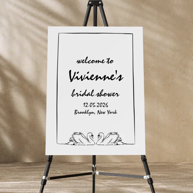 Chic Hand Drawn Swan Bridal Shower Welcome Sign