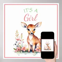 Baby Deer in Flowers | It's a Girl Baby Shower Poster