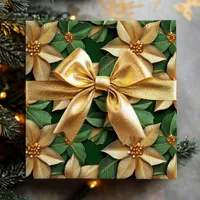 Golden Poinsettia Flower on Green Christmas Wrapping Paper