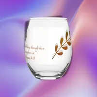 Bible Verse Simple Botanical Brown and White | Stemless Wine Glass