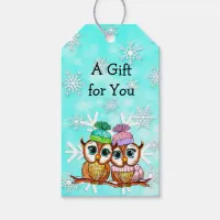Whimsical Watercolor Owls and Snowflakes Christmas Gift Tags