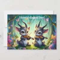 Cute Saolas Playing Violas in a Magical Forest Holiday Card