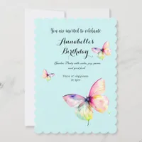 Delicate Pink Butterfly in Pastel Rainbow Colors Invitation